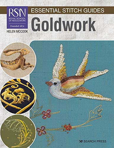 Goldwork embroidery stitch guide book cover featuring bird and floral designs.