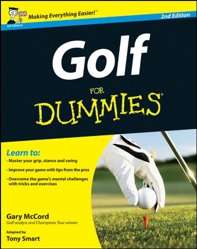 Book cover: "Golf For Dummies" (UK Edition) with a golfer’s hand and ball.