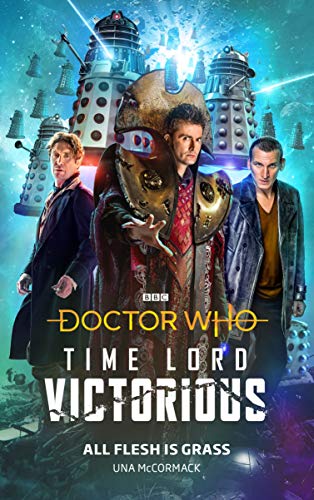 Doctor Who cover featuring three Doctors and numerous Daleks in blue space.