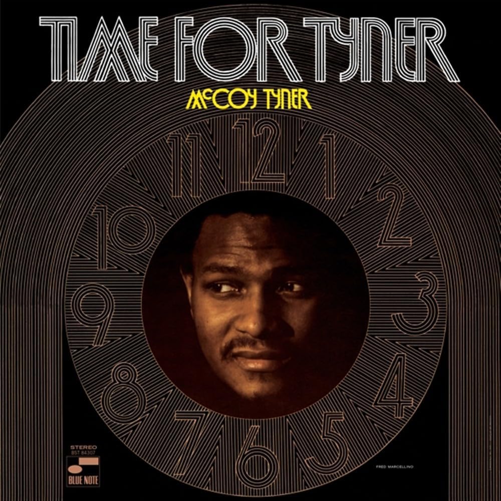 Album cover for McCoy Tyner’s “Time For Tyner” featuring a portrait and clock design.