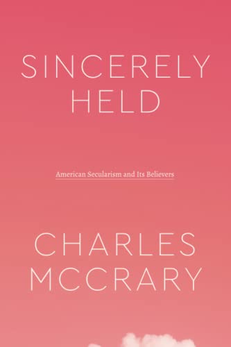 Book cover with pink background and white text titled Sincerely Held by Charles McCrary.