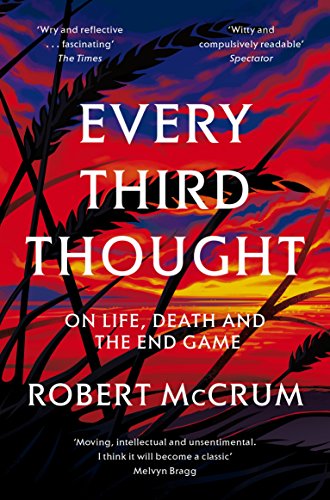 Book cover with bold white title over a red and orange sunset landscape.