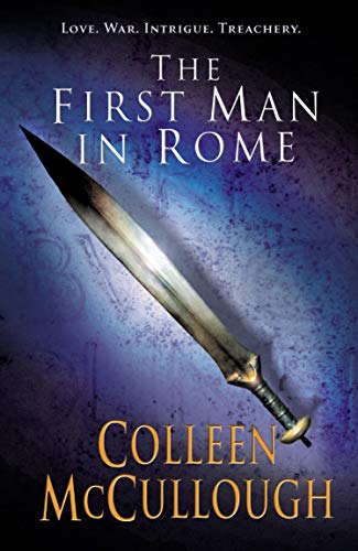 Book cover: “The First Man in Rome” with a Roman sword image.