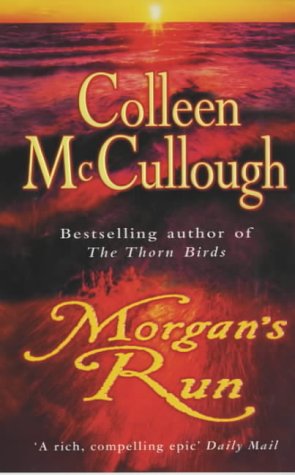 Book cover of Morgan's Run by Colleen McCullough featuring a sunset over the ocean.