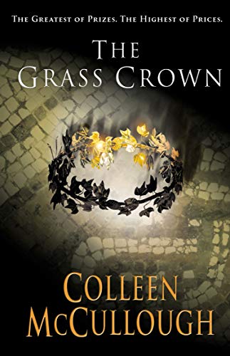 Book cover for The Grass Crown featuring a glowing laurel wreath against stone tiles.
