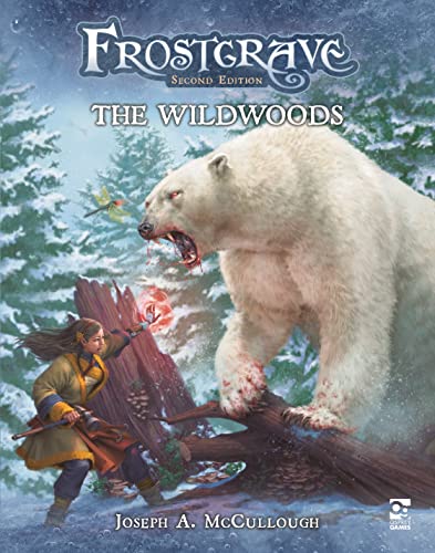 Frostgrave: The Wildwoods cover with a polar bear and wizard.