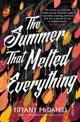 Book cover: “The Summer That Melted Everything” with dripping, fiery floral design.