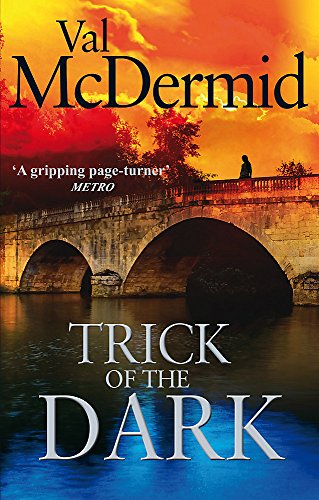 Book cover: bridge scene with figure, title “Trick of the Dark”.