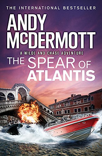 Book cover: speedboat chase with explosion in a Venetian canal.
