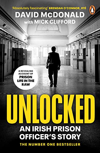 Book cover showing a man walking down a prison corridor with yellow title text.