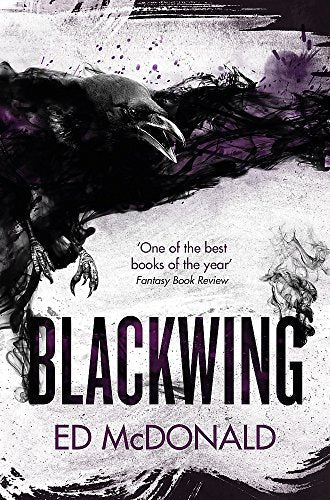 Book cover: a raven descends against a smoky, textured grey background.