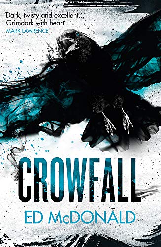 Book cover: a raven in flight over textured white and blue background.
