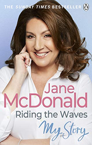 Book cover featuring Jane McDonald, smiling, with title "Riding the Waves.