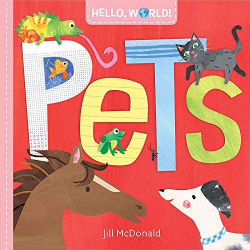 Book cover featuring colorful illustrations of various pets and large letters.