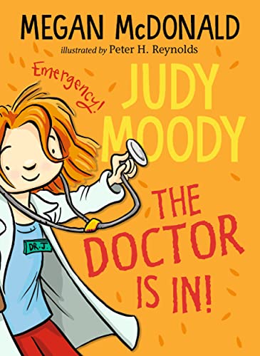 Judy Moody in a white coat with a stethoscope, book cover.