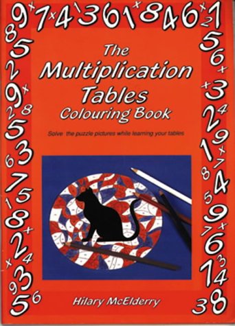 Orange book cover with multiplication equations, a cat, and art supplies.