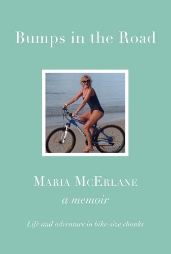 Book cover: woman on a bicycle by the sea, memoir title.