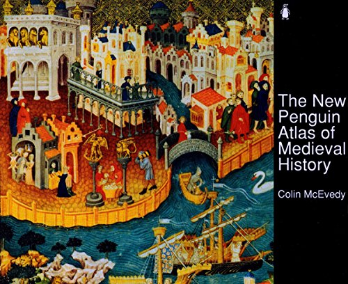 Book cover: "The New Penguin Atlas of Medieval History" with medieval cityscape.