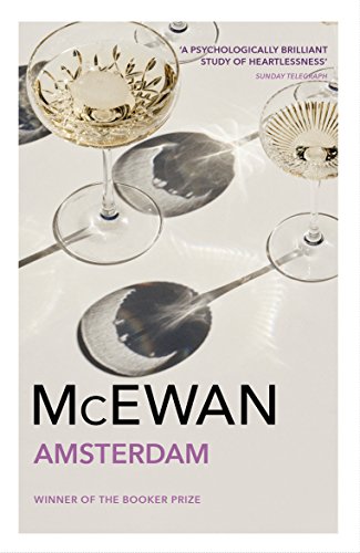 Book cover: “Amsterdam” by McEwan, with wine glasses and spoons.