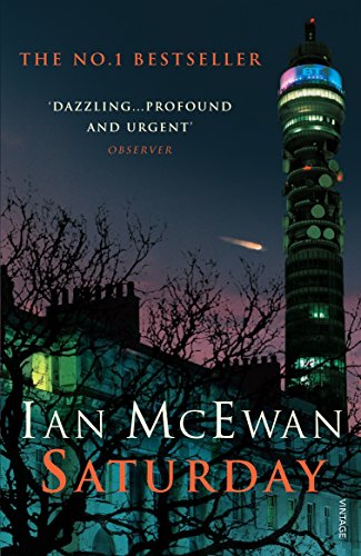 Book cover of "Saturday" by McEwan, featuring a dark hallway with an open door.