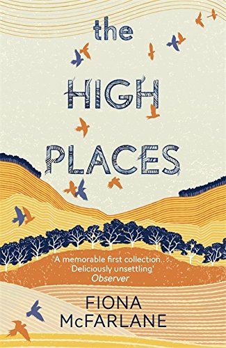 Book cover with title “The High Places”, birds, and orange landscape.