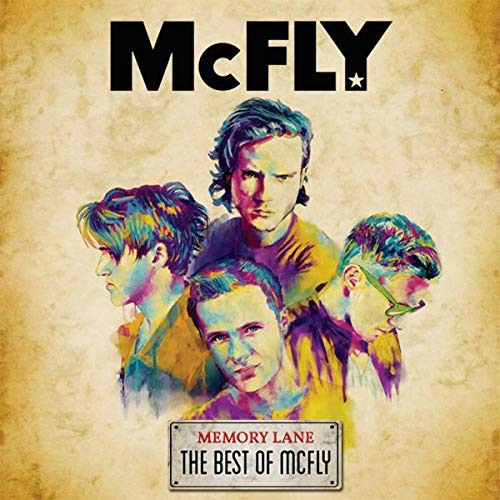 McFly album cover, “Memory Lane,” featuring illustrated portraits of the band.
