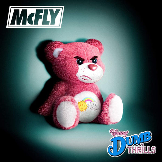 "Album cover featuring a pink teddy bear with a frowning expression."