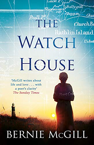 Book cover: woman facing lighthouse at sunset over a map.