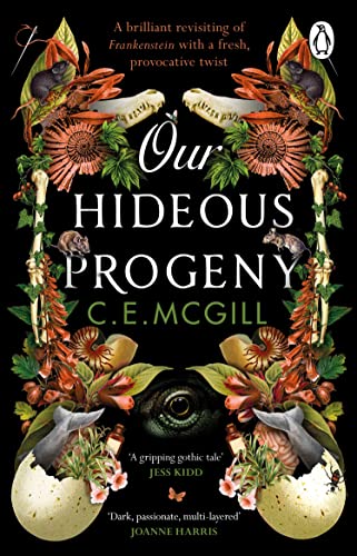 Book cover with ornate floral design, bones, and a reptile eye.