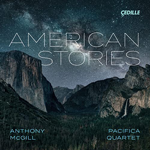 CD cover: mountains under a starry night sky, text “AMERICAN STORIES”.