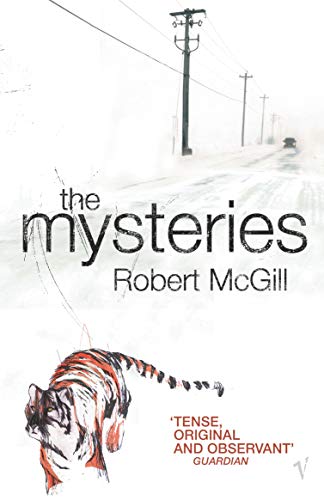 Book cover: "The Mysteries" by Robert McGill, with a tiger tail image.