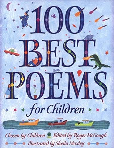 Book cover: "100 Best Poems for Children" with whimsical illustrations.
