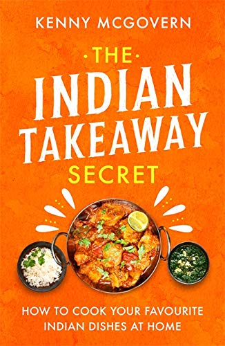 Cookbook cover with orange background, chicken curry, rice, and cilantro.