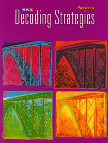 SRA Decoding Strategies workbook cover featuring four colorful, stylized bridge illustrations on purple background.