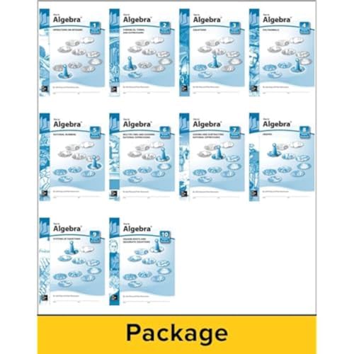 Ten blue "Key to Algebra" workbooks, numbered 1 through 10, stacked in rows.