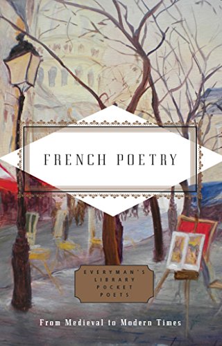 Book cover: "French Poetry" with a Parisian street scene painting.