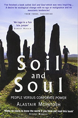 Book cover: standing stones, title "Soil and Soul," author Alastair McIntosh.