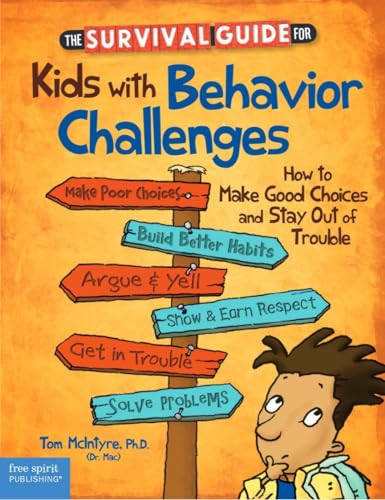 Book cover with directional signs and a cartoon boy thinking.