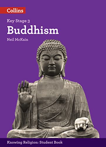 Book cover: "Buddhism" with a bronze Buddha statue image.