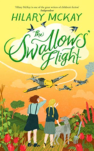 Book cover: children watching planes fly over a field, with swallows.