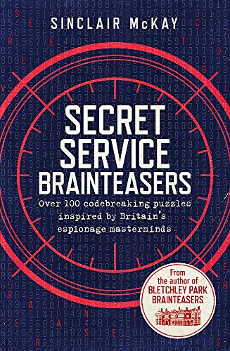 Book cover with red text: "Secret Service Brainteasers" over a coded background.