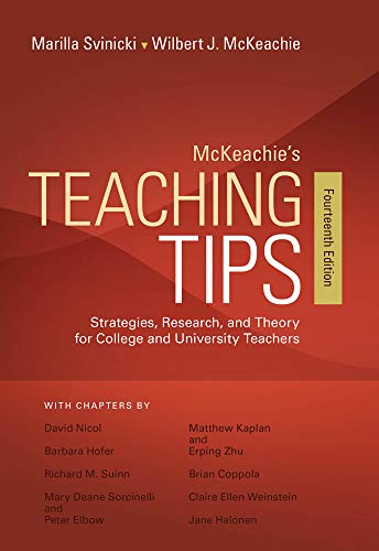 Book cover: “McKeachie’s Teaching Tips”, fourteenth edition, red and white text.