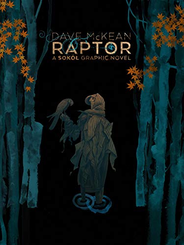 Dark graphic novel cover featuring a hooded figure and a bird in a forest.