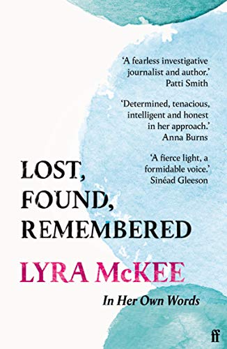 Book cover: “Lost, Found, Remembered” by Lyra McKee, with blue watercolor wash.