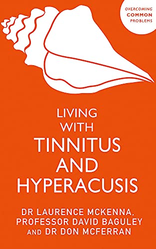 Orange book cover with a white seashell and text about tinnitus and hyperacusis.