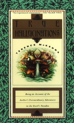 Book cover for True Hallucinations by Terence McKenna featuring a tropical jungle illustration.