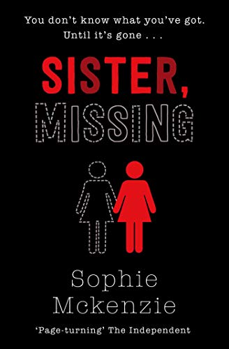 Book cover for Sister, Missing by Sophie McKenzie featuring a red and dashed figure.