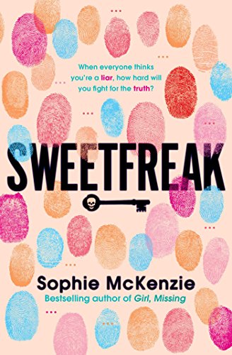 Book cover for “SweetFreak” with colorful fingerprints and a key.