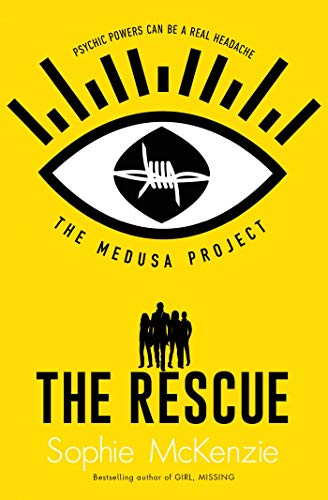 Yellow book cover with a large eye graphic and silhouetted figures.