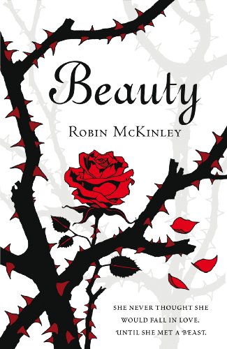 Book cover for "Beauty" featuring a red rose among thorny branches.